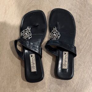 Brighton Black Sandals with Intricate Silver Details